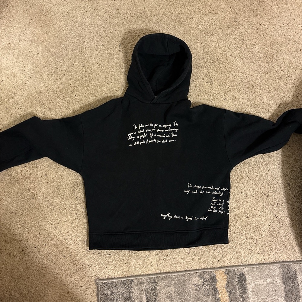 Zara Black Hoodie with White Text